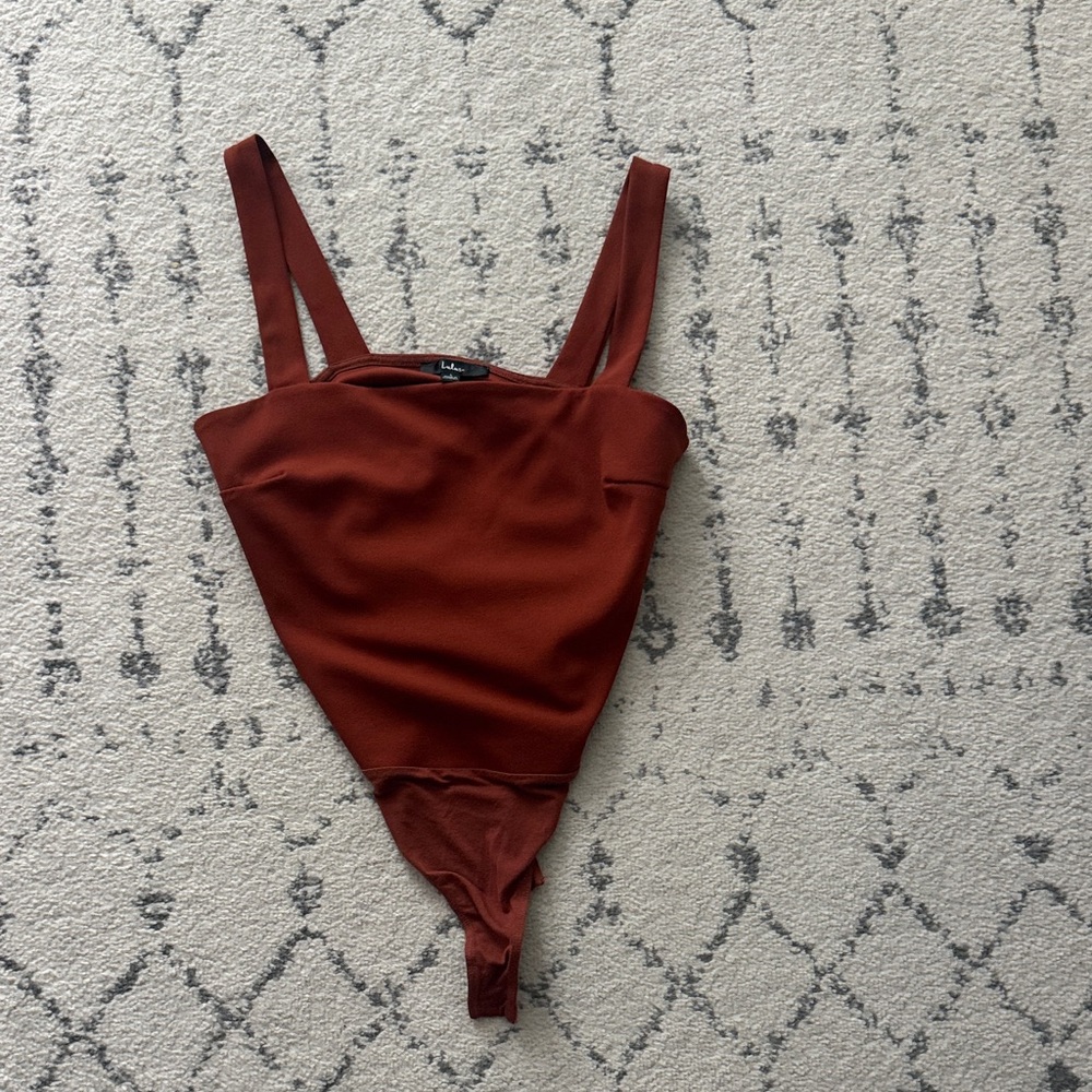 Lulu's Rust Red Square-Neck Ribbed Bodysuit